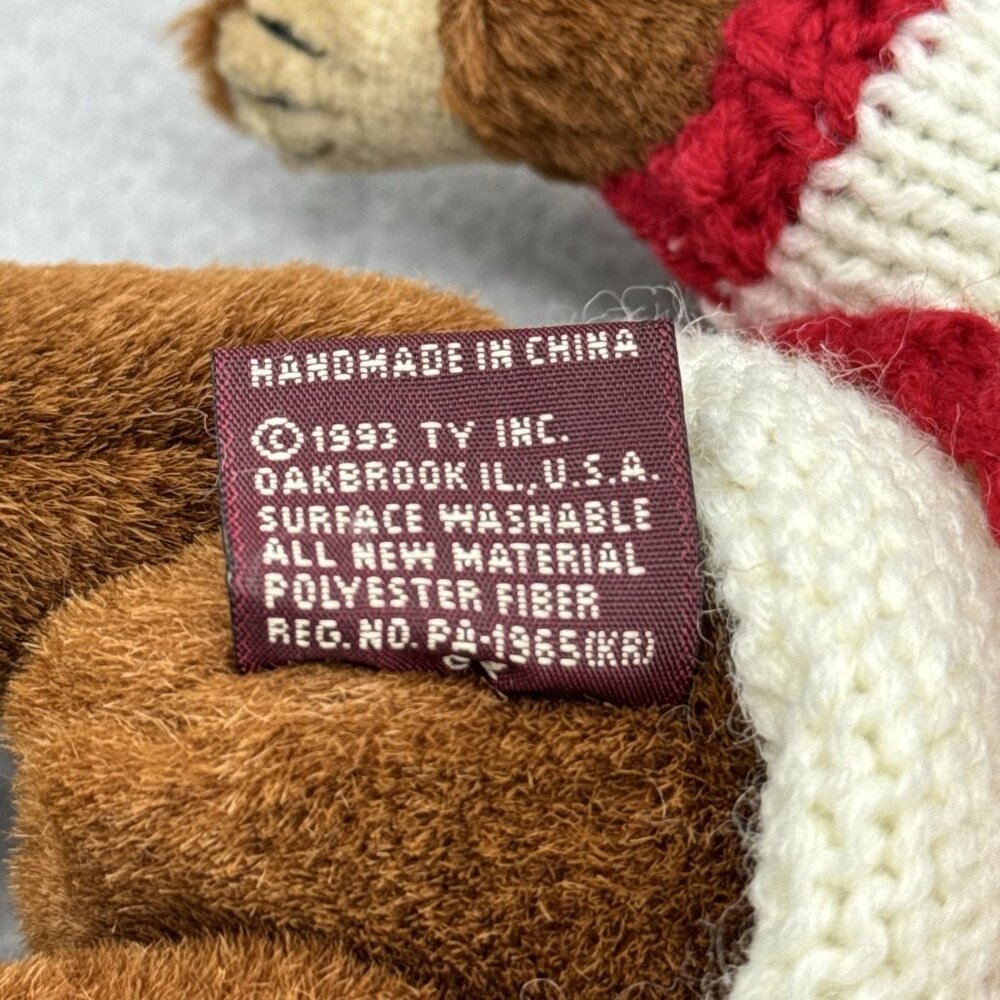 Casanova Brown Bear Attic Treasures Plushie White Sweater Heart TY 1993 Posable - Picture 8 of 8